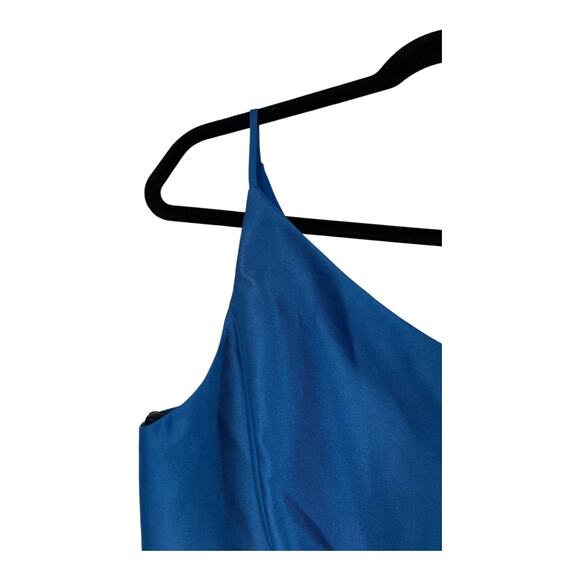 Alfred Sung Dress D831 One Shoulder satin gown blue size 12 - Picture 3 of 6